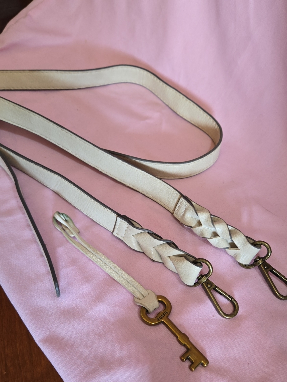 Fossil Brass Key Replacement with Matching Beige Leather Crossbody Strap